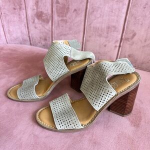 Franco Sarto Gray Perforated Block Heel Sandals